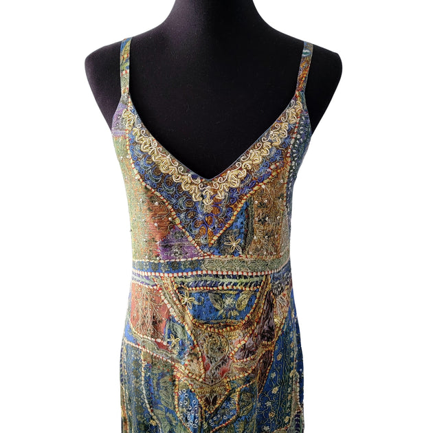 leifsdottir dress silk Leifsdottir Sleeveless Silk Dress Vibrant Peacock Feather Print Design
