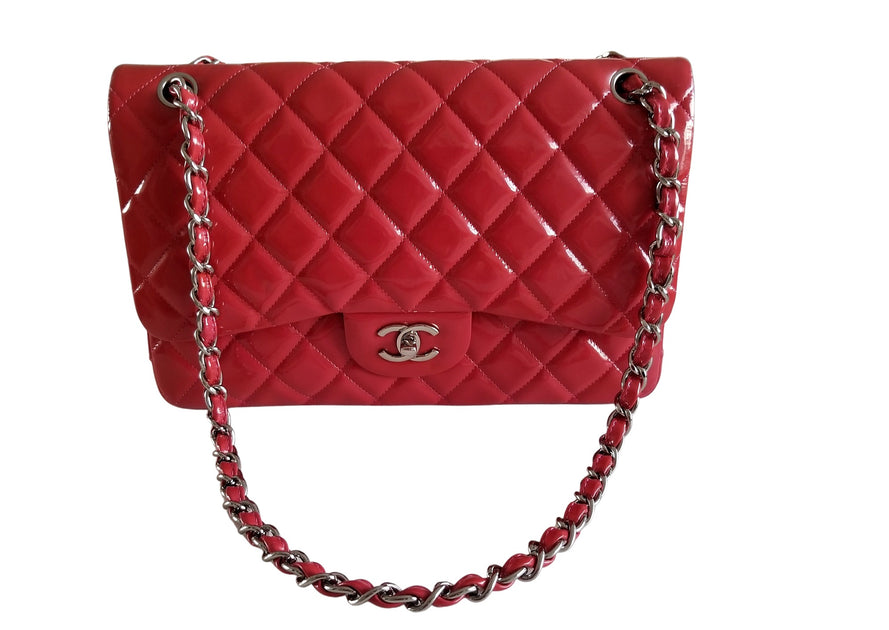 Chanel Red Patent Jumbo Double Flap Chain Strap Should – parisdiva.com