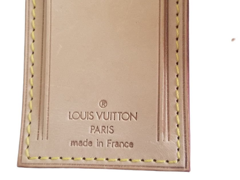 Authentic LOUIS VUITTON Name Tag & Powanie Charm Brown Leather