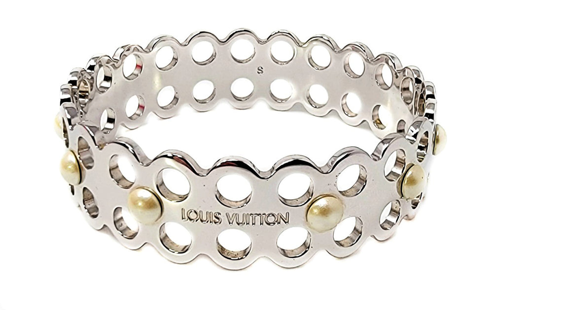 LV Nanogram Cuff Bangle with Diamantes and Crystal Stud - Bracelets/Bangles  - Jewellery