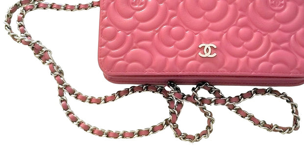 Chanel Camellia Raspberry Red Lambskin Chain Shoulder Bag