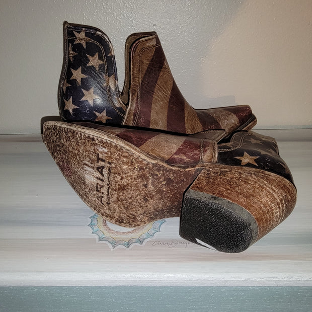 NWOT Patriotic Distressed Leather Flag Ankle Boots Size 7 B RARE Western Shoes