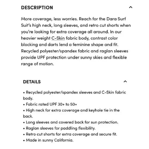 Seea Women's Size XL Dara Surf Suit Long Sleeve Warm Swimsuit Black Eco-Friendly