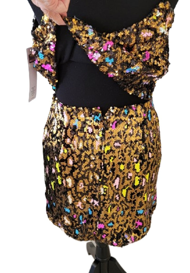 Cosmopolitan Dress the Population Sequin Slit Pencil Skirt Mini Skirt NWT