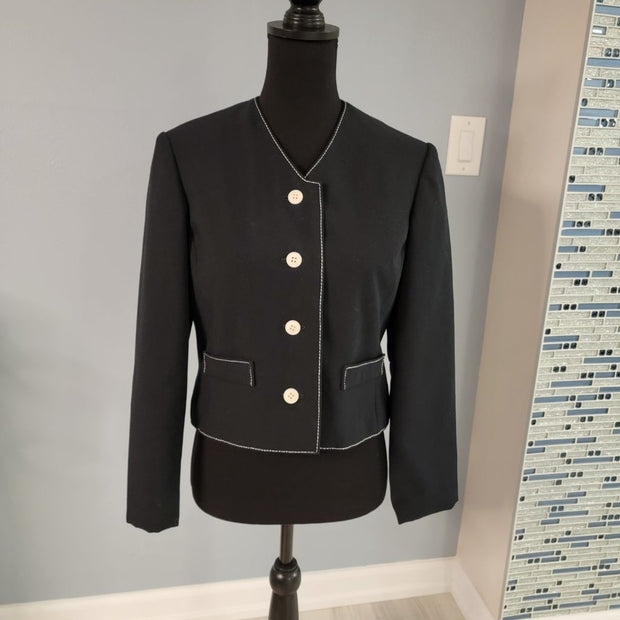 Ladies Vintage Lillie Rubin Vilano Cropped Black Suit Jacket Lined Size 10