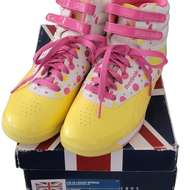 NEW Reebok Classic High Liquid Spring Dots Yellow Hot Lips Sneakers Size 7.5