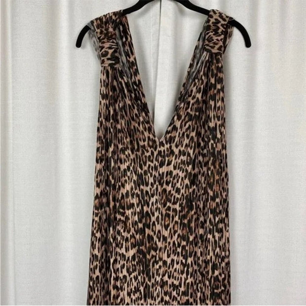 New Good American Leopard Print Always Fits Plisse Knotted Jumpsuit Romper