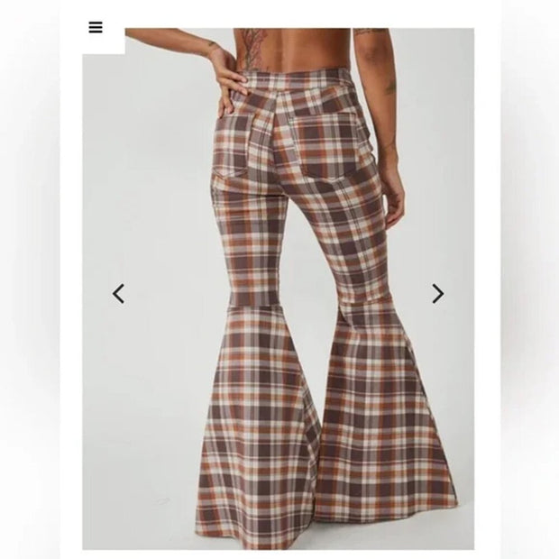 Free People Just Float On Wide Leg Bell Bottoms Plaid 27