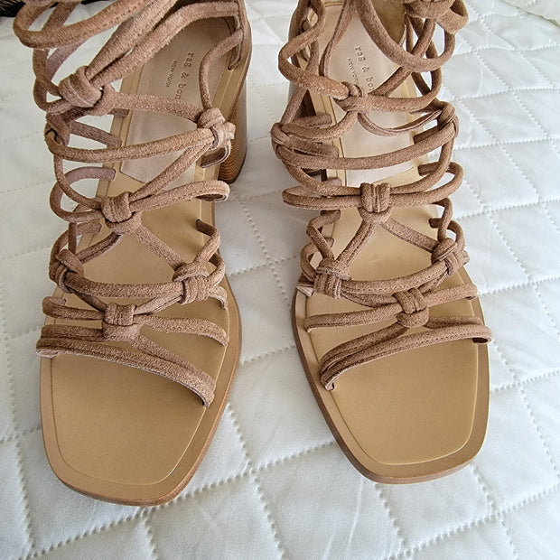 NEW Rag & Bone Camille Camel Suede Strappy Chunky Shoes Size 8 Retail $495