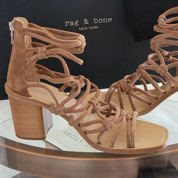 NEW Rag & Bone Camille Camel Suede Strappy Chunky Shoes Size 8 Retail $495