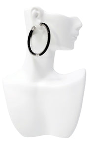 Fine Crystal Black 925 Silver Hoop Earrings