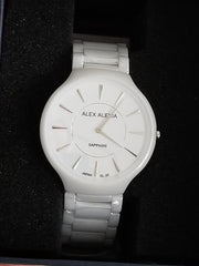 Alex Alexia Rare Sapphire Slim Ceramic Watch White Ladies Model 876G