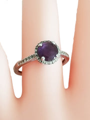 Vintage Purple Amethyst 14K White Gold Diamond Ring Size 7
