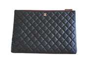 Chanel Large O Black Caviar Leather Clutch