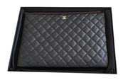 Chanel Large O Black Caviar Leather Clutch