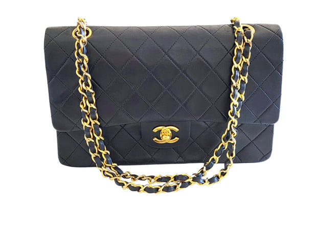 Chanel Rare 90s Vintage Curve Lambskin Large Classic Flap Bag Gold Doubled Chain
