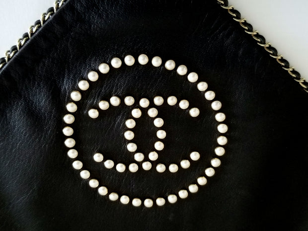 RARE Chanel Black Leather Embellished Scarf Bandana –