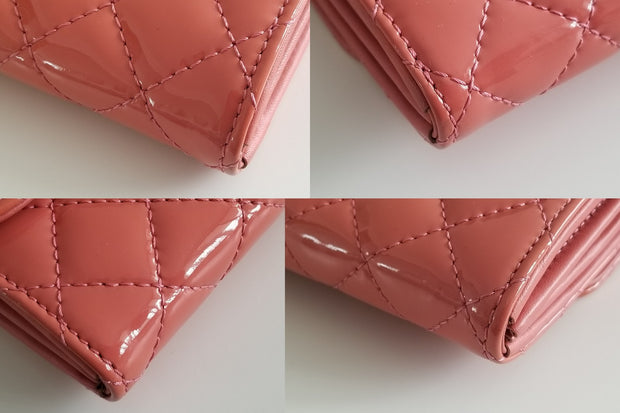 Chanel Brilliant Patent Leather Melon Pink East West Shoulder Bag WOC –