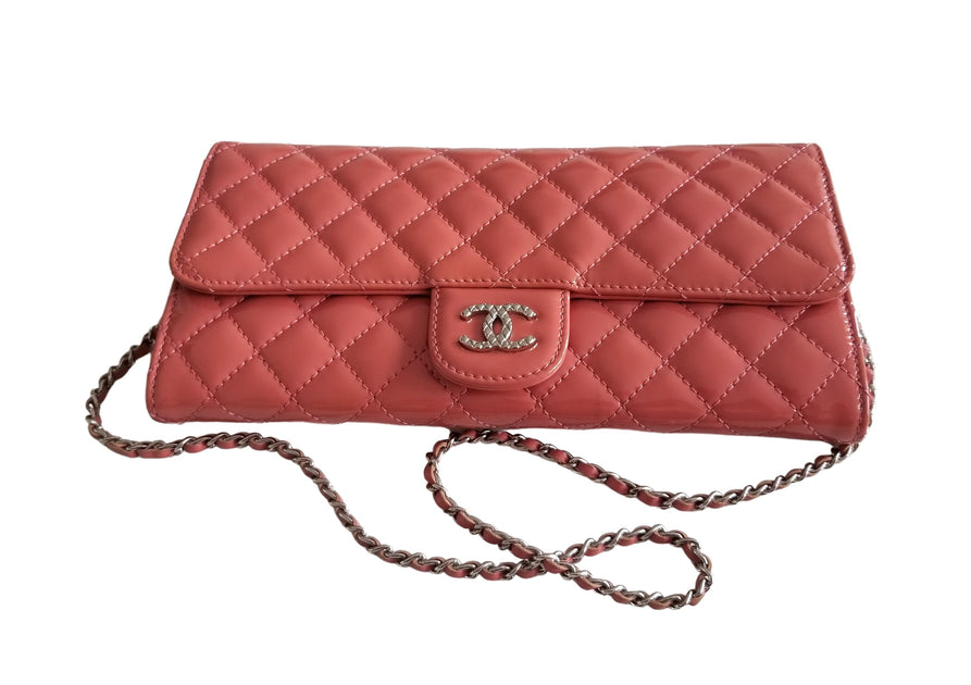 Chanel Brilliant Patent Leather Melon Pink East West Shoulder Bag