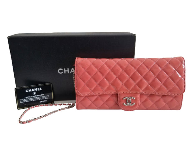 Chanel Brilliant Patent Leather Melon Pink East West Shoulder Bag Woc