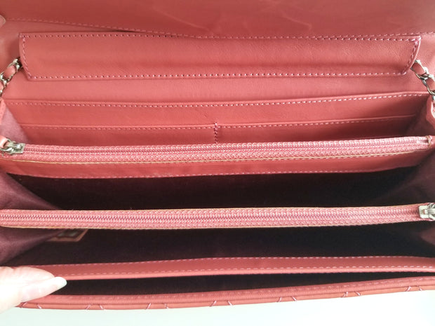 Chanel Brilliant Patent Leather Melon Pink East West Shoulder Bag WOC