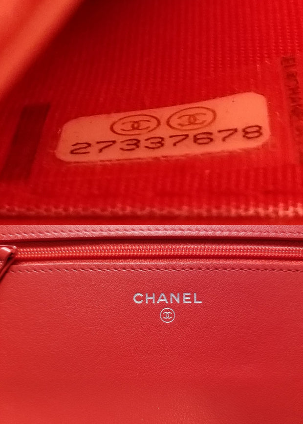 Chanel Red Goatskin Camellia Wallet on Chain Bag