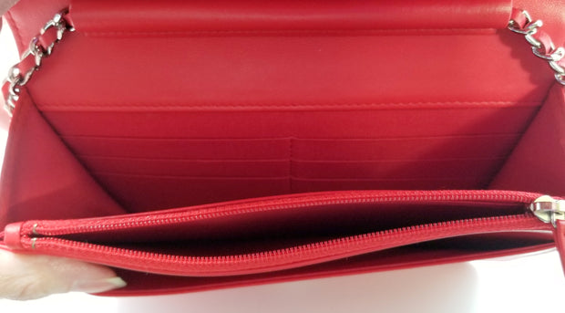 Chanel Red Goatskin Camellia Wallet on Chain Bag