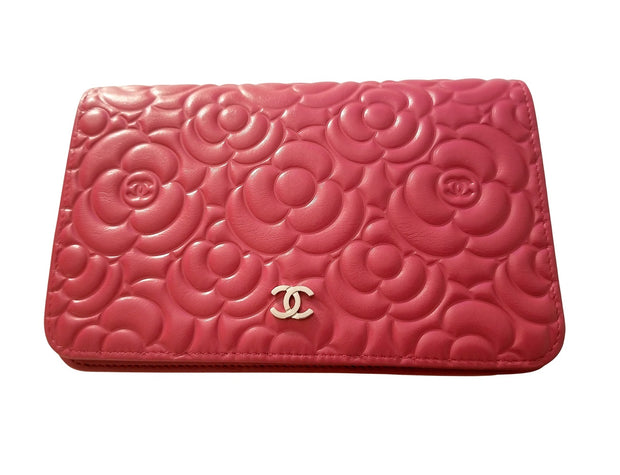 Chanel Camellia Raspberry Red Lambskin Chain Shoulder Bag