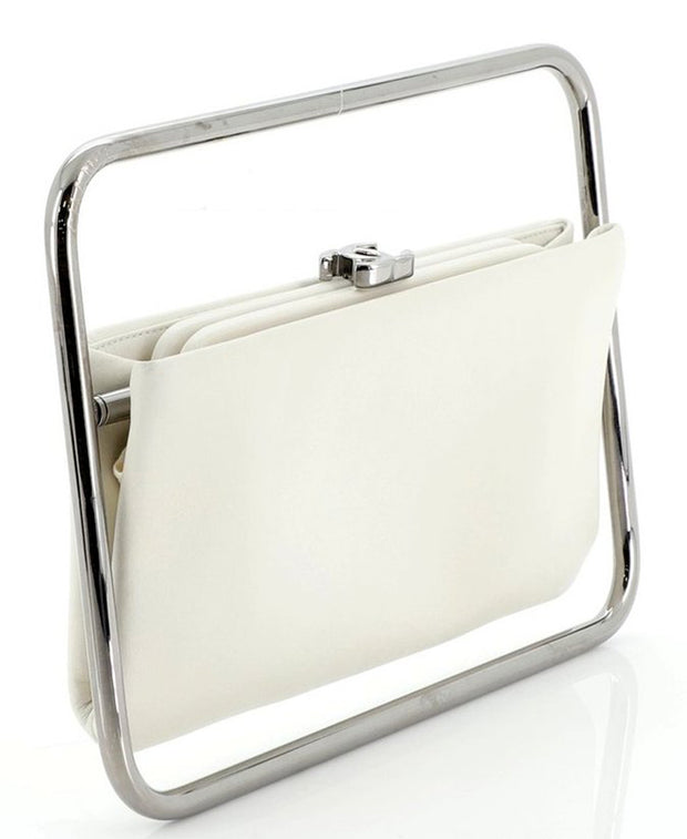 Chanel Limited Edition White Lambskin Swivel Clutch Bag