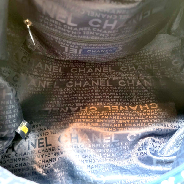 Chanel Vintage Bowler Large Blue Neutral Print Canvas Shoulder Bag