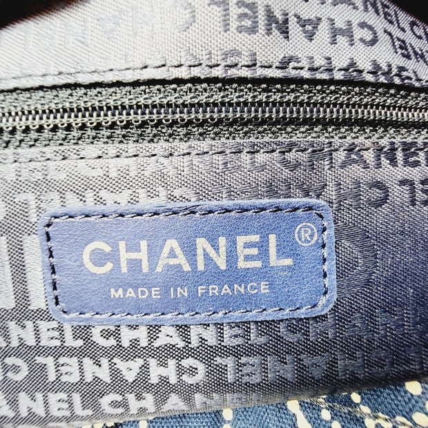 Chanel Vintage Bowler Large Blue Neutral Print Canvas Shoulder Bag