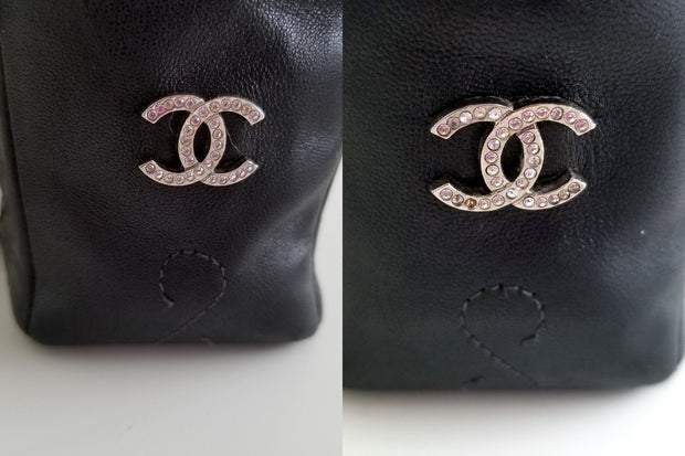 CHANEL Vintage CC Logo Quilted Leather Flap Bag Black Beige