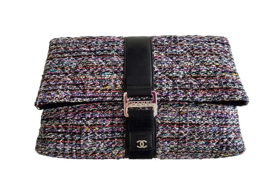 Pre-owned Chanel Multicolor Quilted Tweed And Fabric Trim Accordion Flap  Shoulder Bag