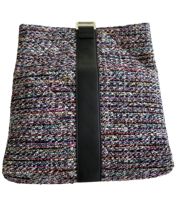Chanel Fold Grip Tweed Leather Clutch Handbag