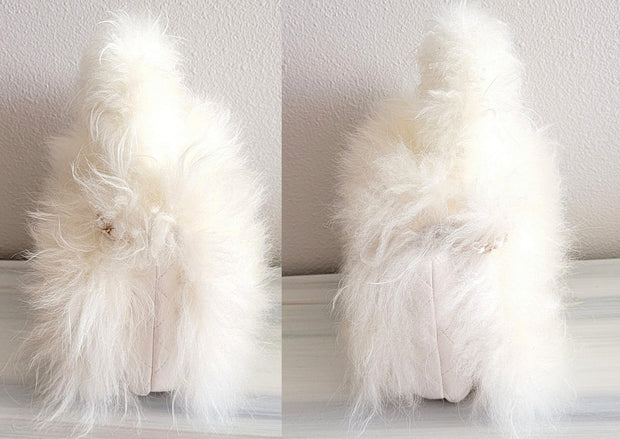 Chanel Runway Couture White Fur Leather Top Handle Cross Body Bag