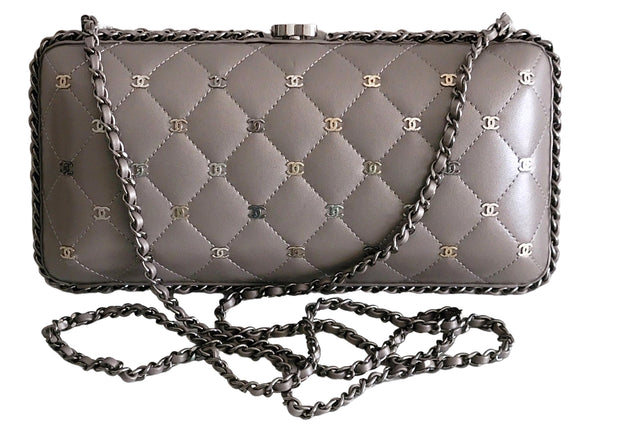 Chanel Hard Shell Framed CC Platinum Clutch Cross Body Bag