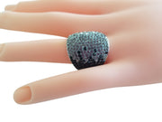 Pave Crystal Rhinestone Tri-Color Silver Ring