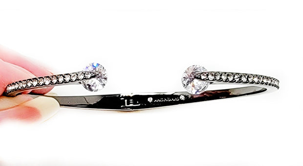 Givenchy Gunmetal Pave Crystal Hinged Oval Bangle Cuff Bracelet