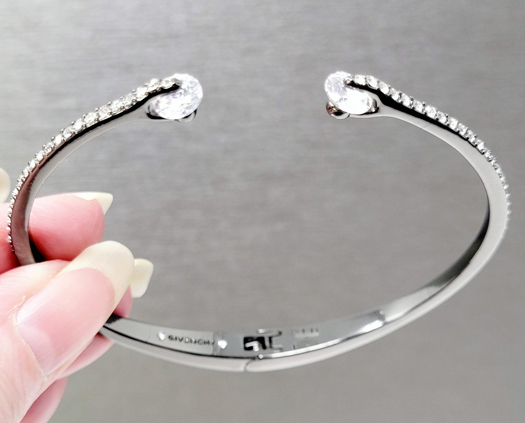 Givenchy Gunmetal Pave Crystal Hinged Oval Bangle Cuff