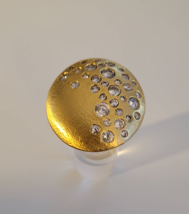 Glow 18K Brushed Gold Plated Round Disc Ring Handmade by Sheila Fajl