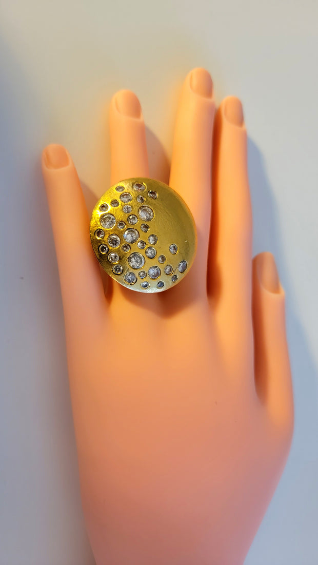 Glow 18K Brushed Gold Plated Round Disc Ring Handmade by Sheila Fajl