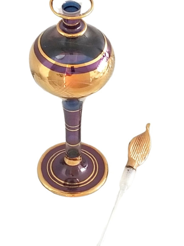 Blown Glass Gold Purple Large Perfume Oil Bottle