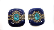Heidi Daus Pierced Crystal Blue Button Earrings