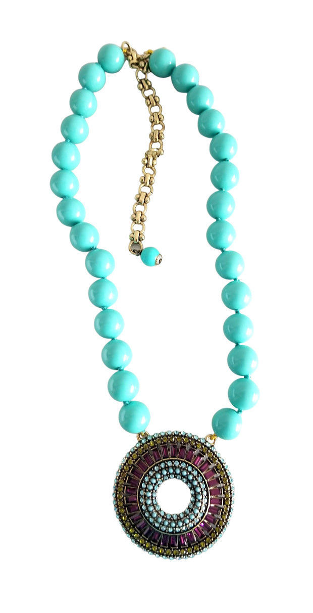 Heidi Daus Turquoise Blue Crystal Rhinestone Drop Necklace