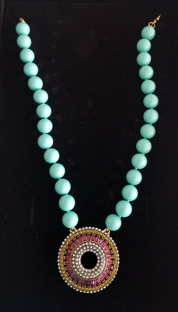 Heidi Daus Turquoise Blue Crystal Rhinestone Drop Necklace