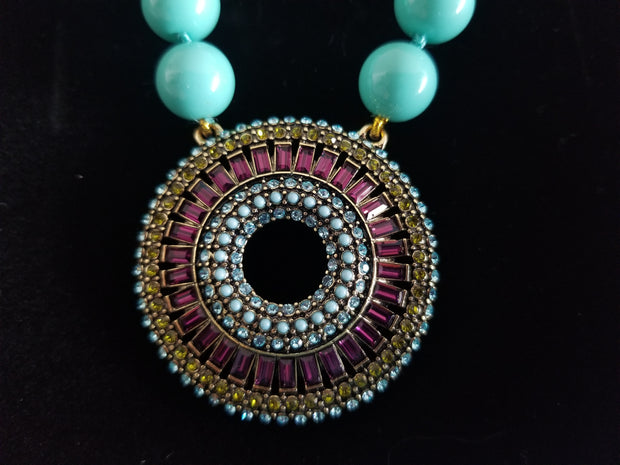 Heidi Daus Turquoise Blue Crystal Rhinestone Drop Necklace