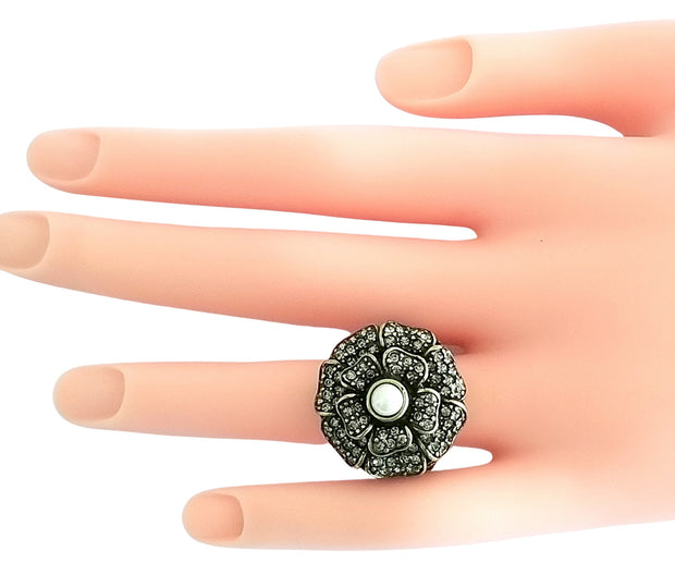 Designer Heidi Daus Art Deco Rhinestone Crystal Cocktail Flower Ring