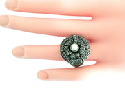 Designer Heidi Daus Art Deco Rhinestone Crystal Cocktail Flower Ring