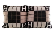 Hermes Pair Avalon Ecru Black Cashmere Wool Pillows