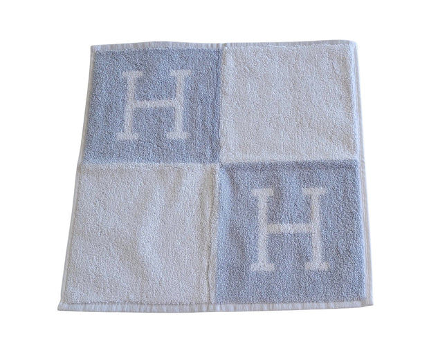 Hermes Avalon Blue White Boxed Face Cloth Towel